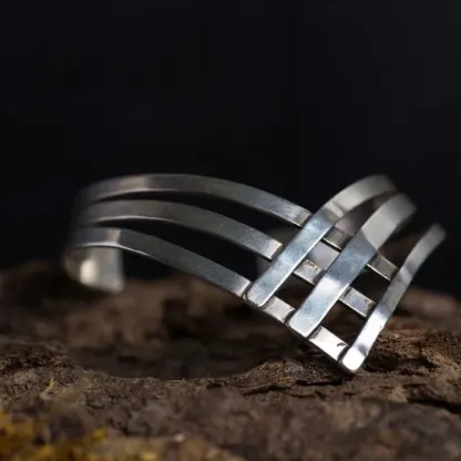 An image of a Chevron Cuff Sterling Silver Bracelet, handcrafted in Greece by Marren Jewelry
