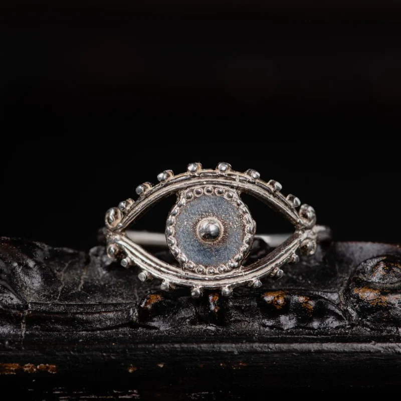 An image of a Sterling Silver Evil Eye Ring, handcrafted in Greece by Marren Jewelry studio.