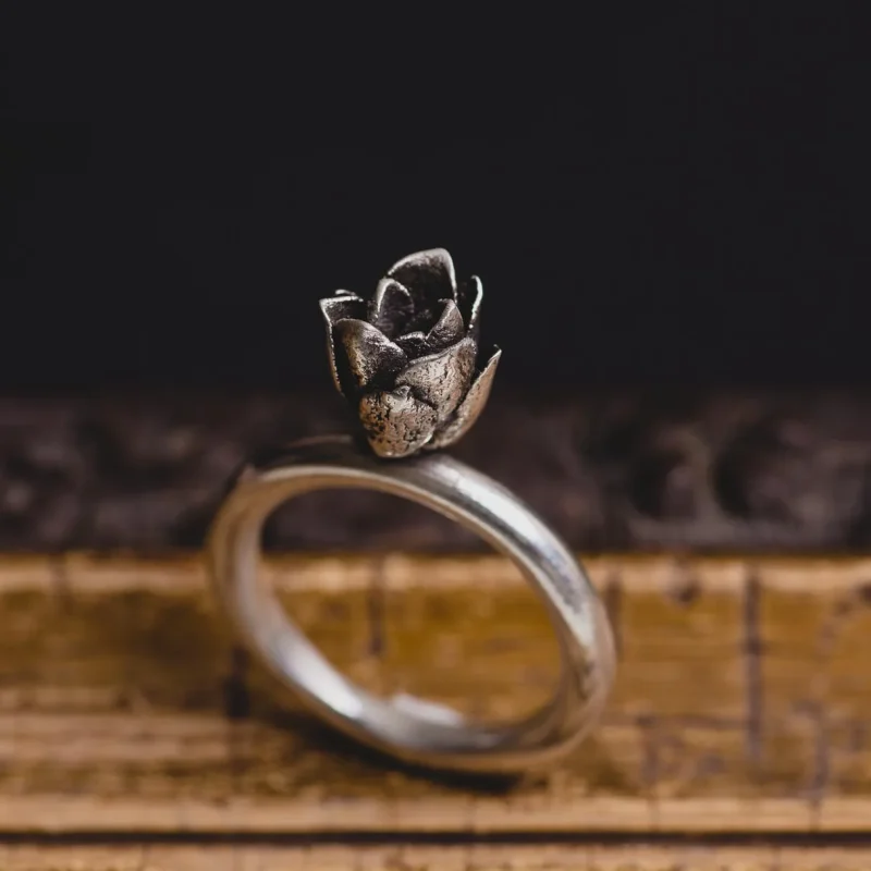 An image of a Small Succulent Bud Sterling Silver Ring, handcrafted in Greece by Marren Jewelry.