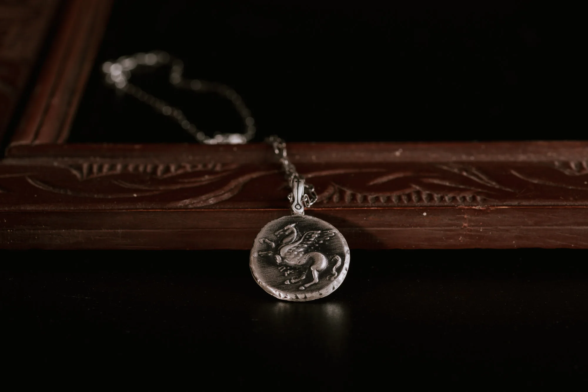 Goddess Athena and Pegasus Sterling Silver Pendant - Image 3