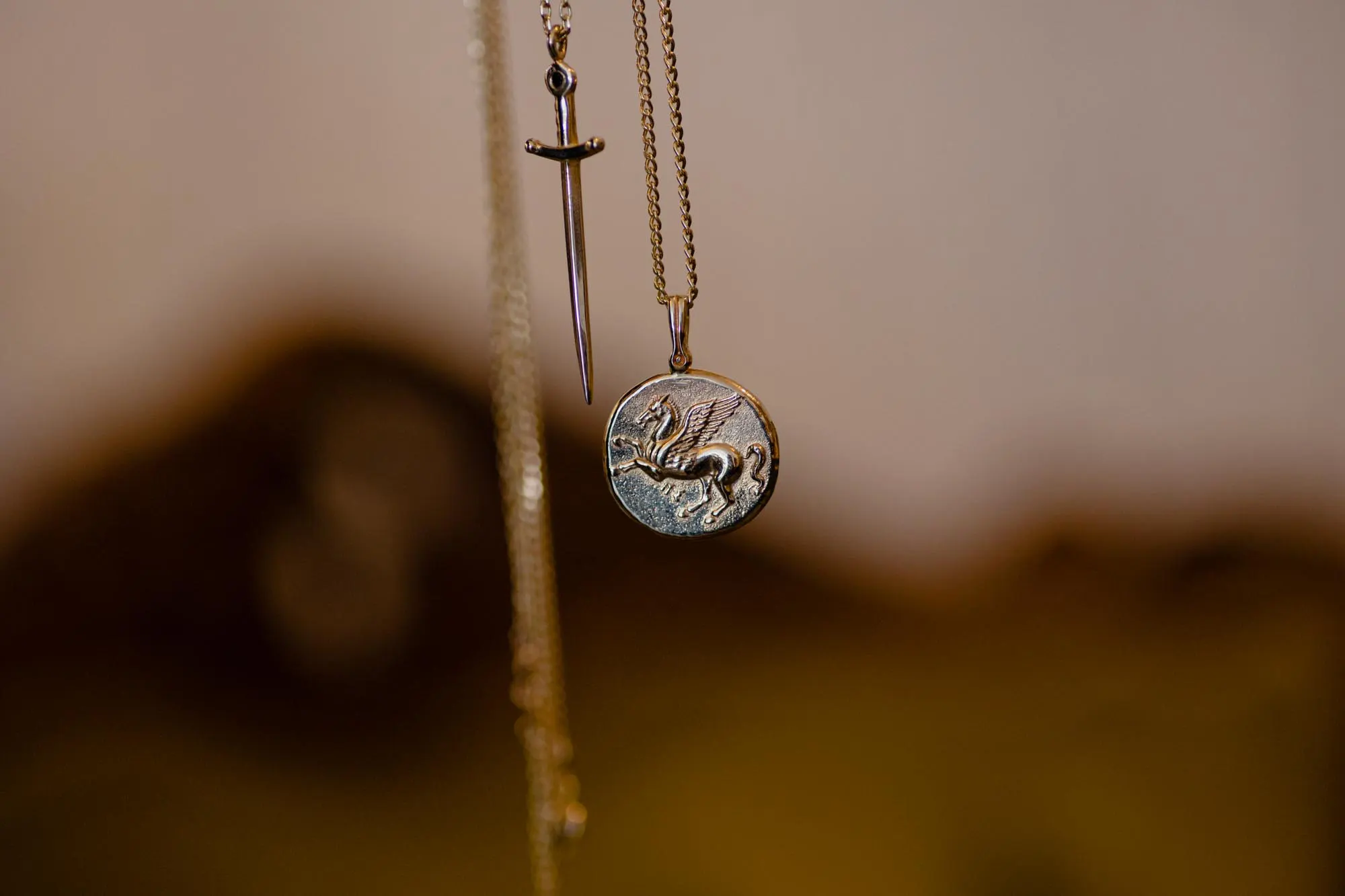 Dagger and Black Diamond 14K Gold Pendant - Image 3