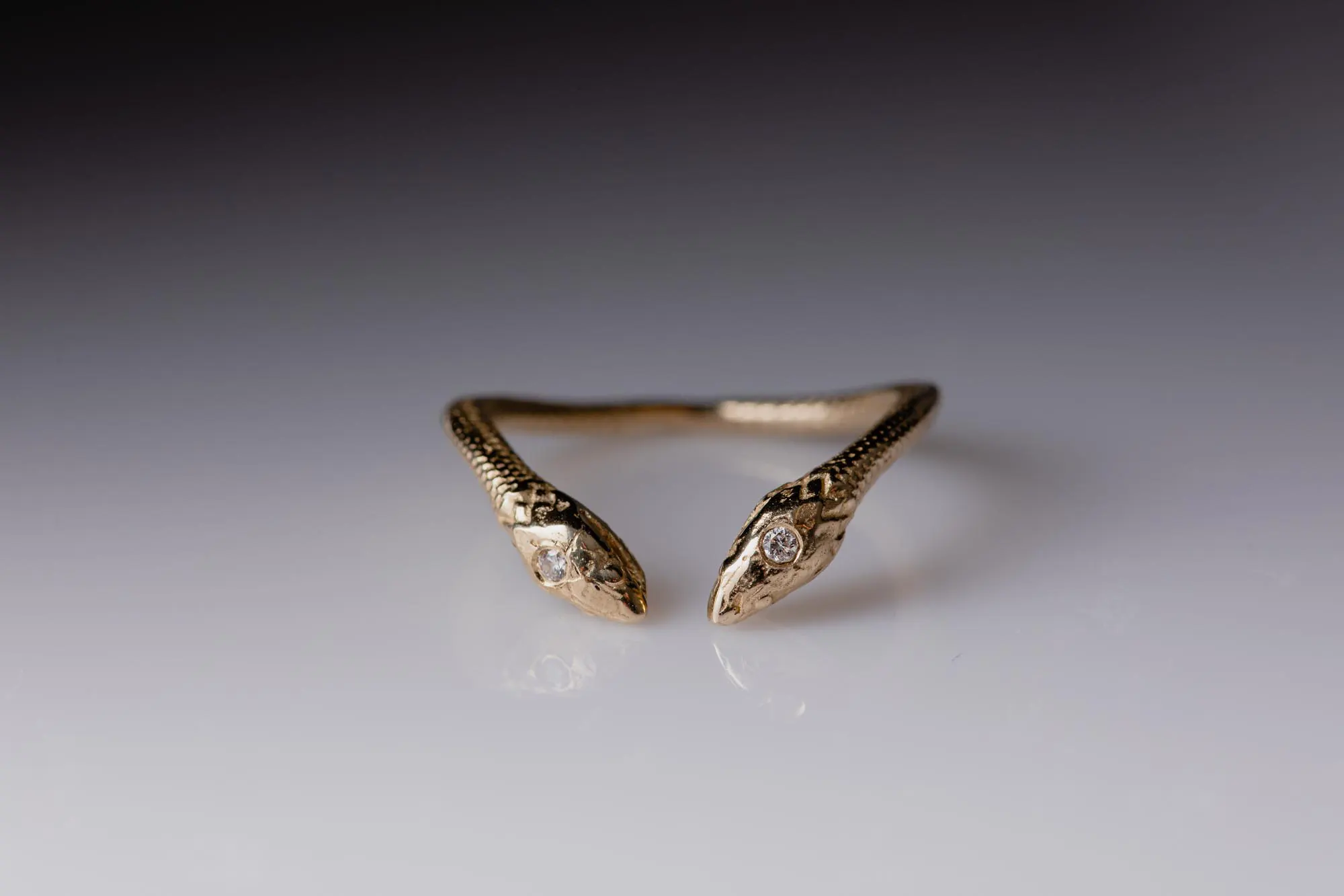 Double Snake 14K Gold Ring With Diamonds - Image 3