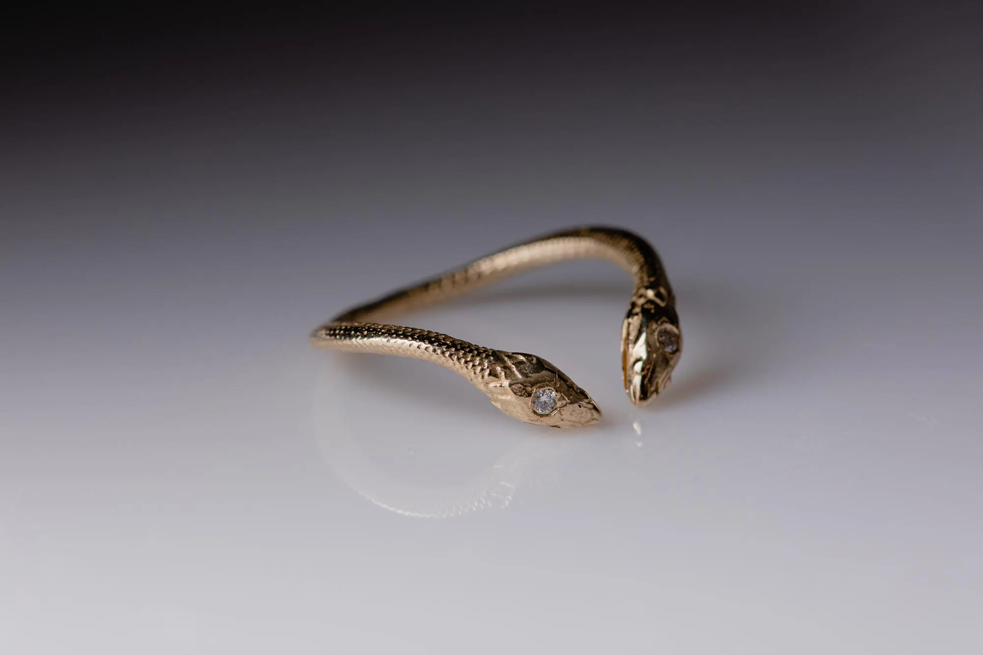 Double Snake 14K Gold Ring With Diamonds - Image 6