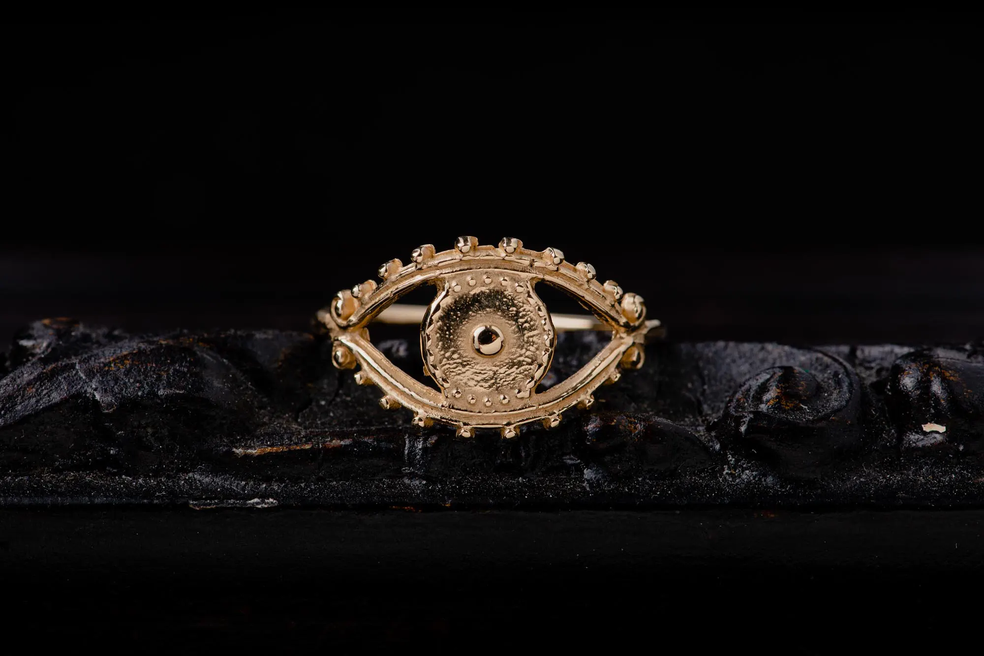An image of an Eye 14K Gold Ring, handcrafted in Greece by Marren Jewelry studio.
