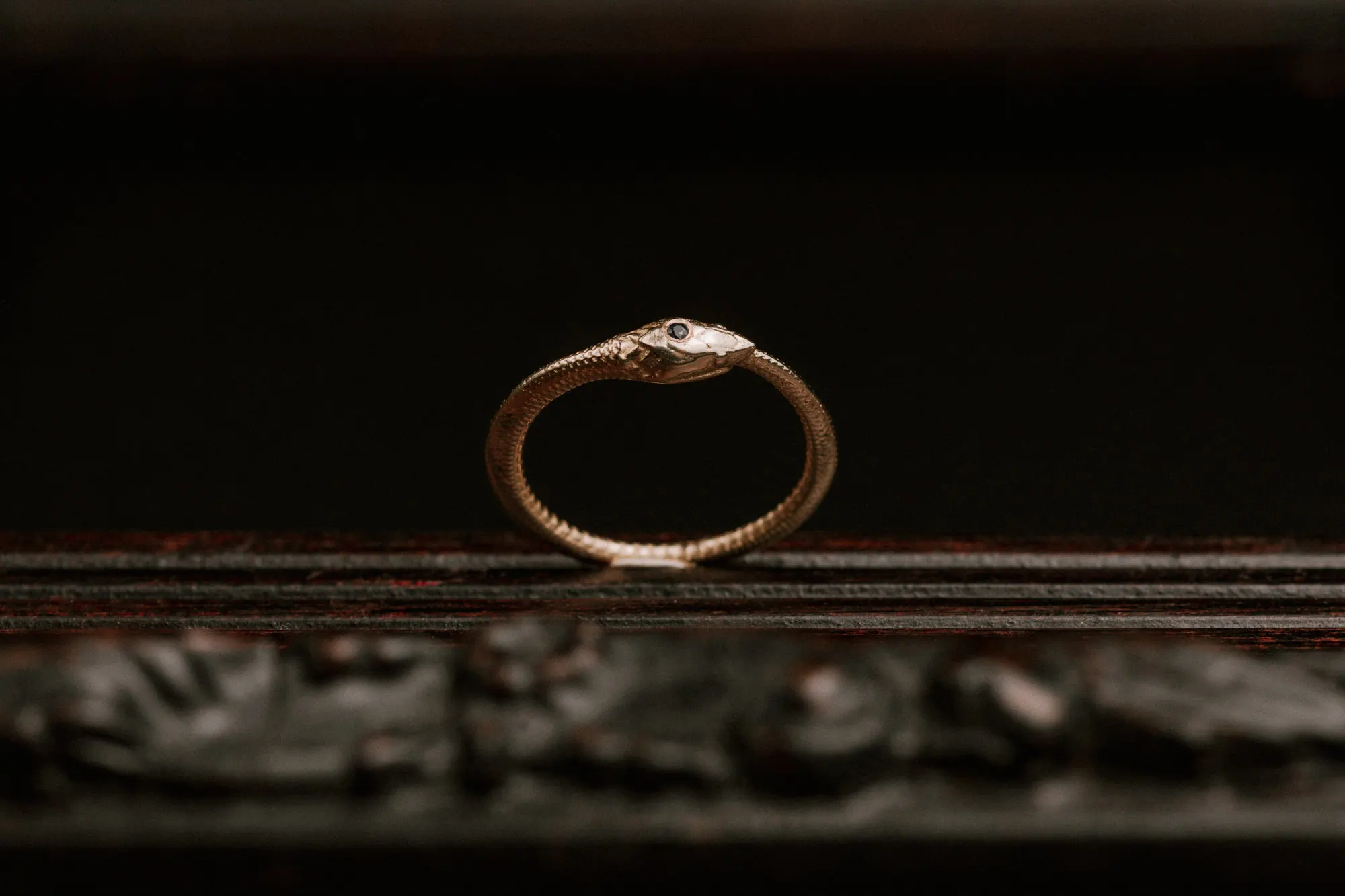 Ouroboros with Gem Option 14K Gold Ring - Image 3