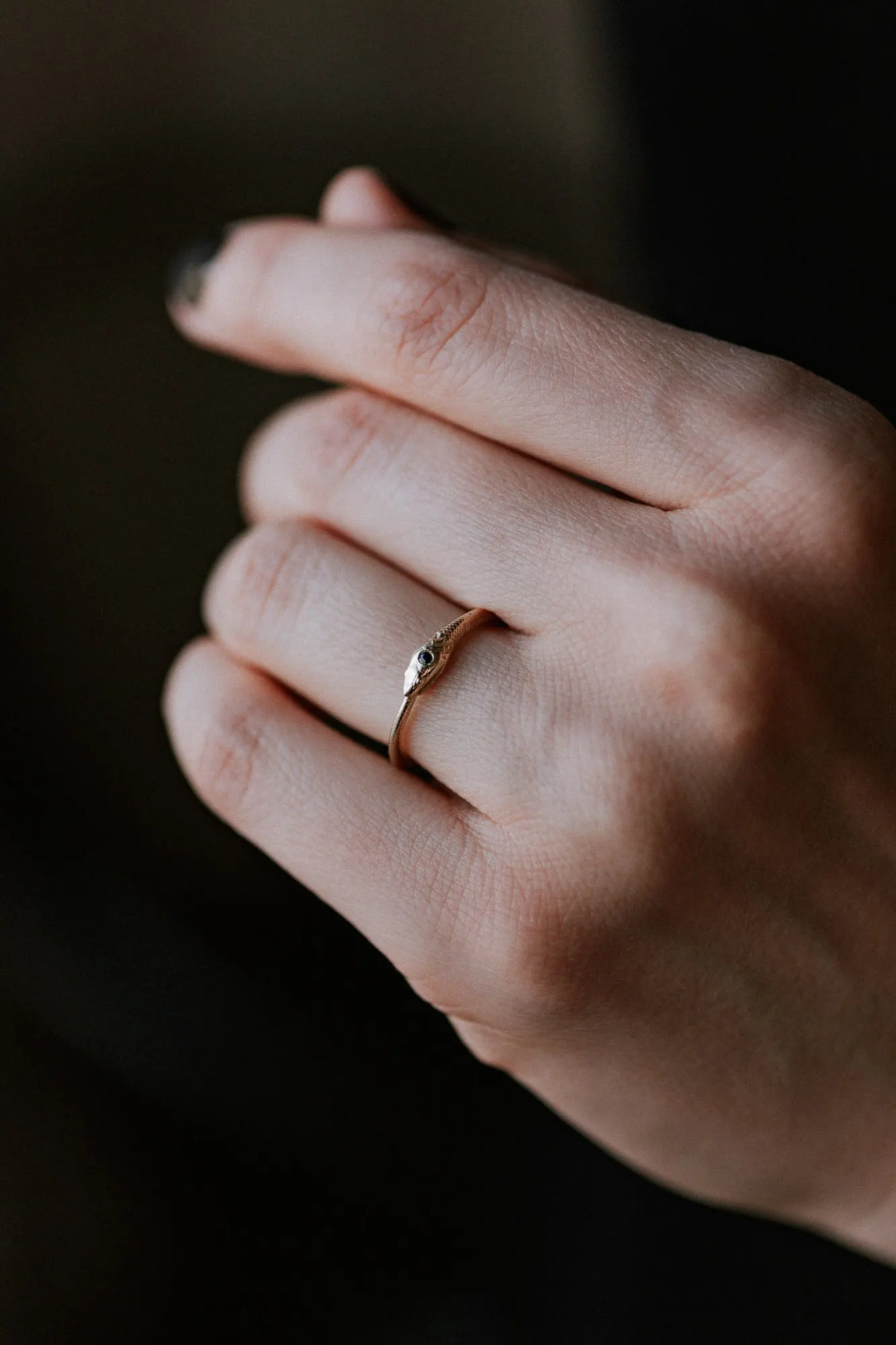 Ouroboros with Gem Option 14K Gold Ring - Image 2