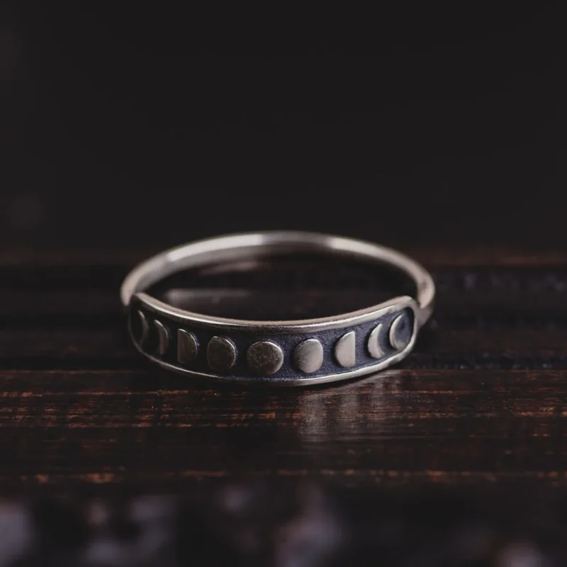A photo of a Moon Phases Sterling Silver Ring, handcrafted by Marren Jewelry in Greece.