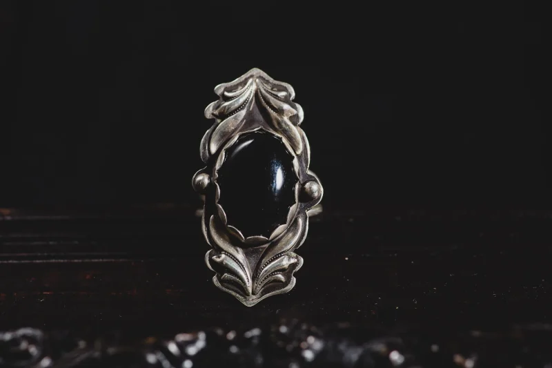 An image of a Black Onyx Sterling Silver Ring, handcrafted in Greece by Marren Jewelry.