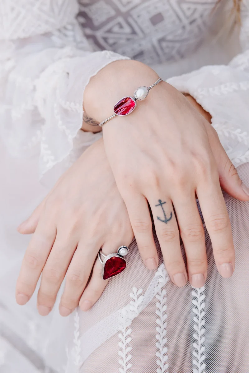 Ruby and Pearl Sterling Silver Ring - Image 7