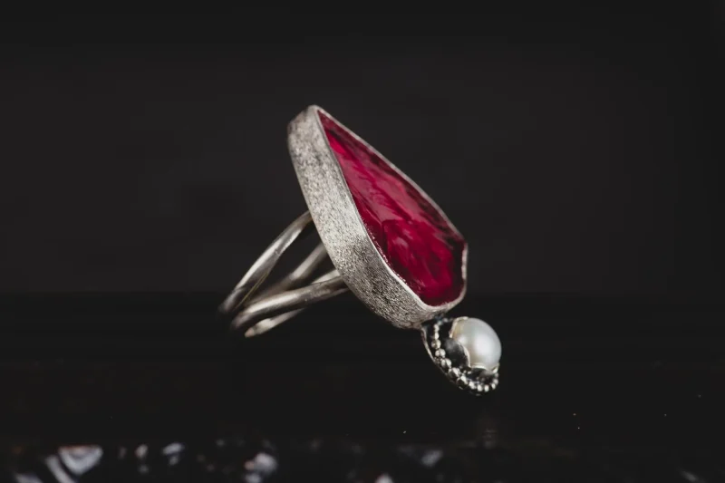 Ruby and Pearl Sterling Silver Ring - Image 4