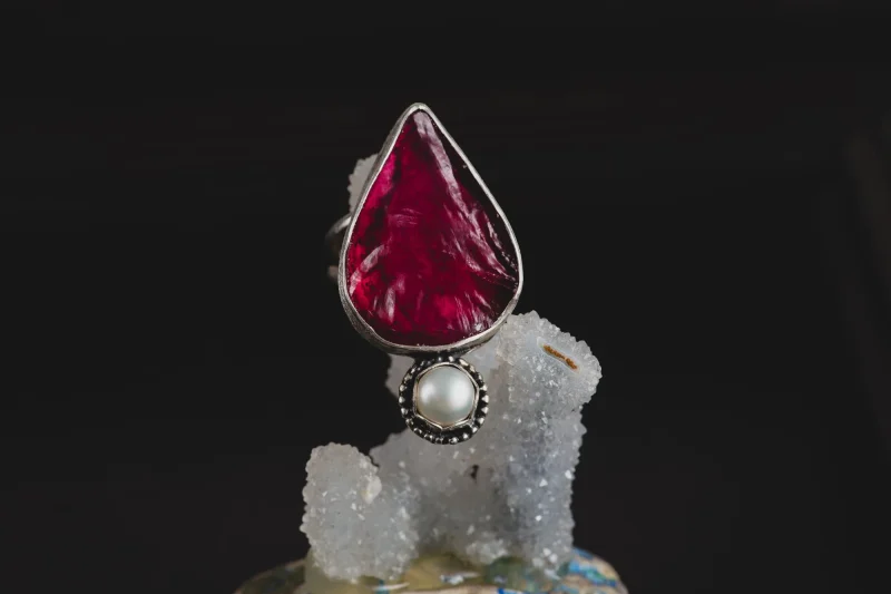 Ruby and Pearl Sterling Silver Ring - Image 2