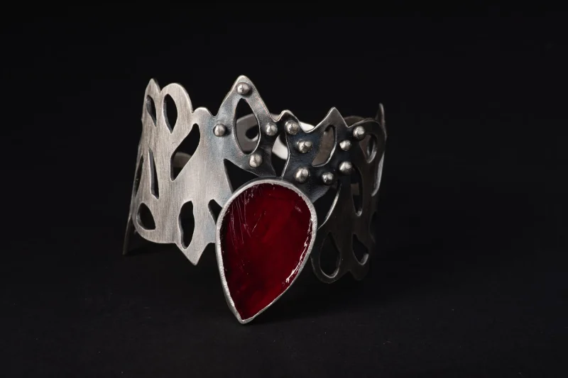 Ruby Cuff Sterling Silver Bracelet - Image 2