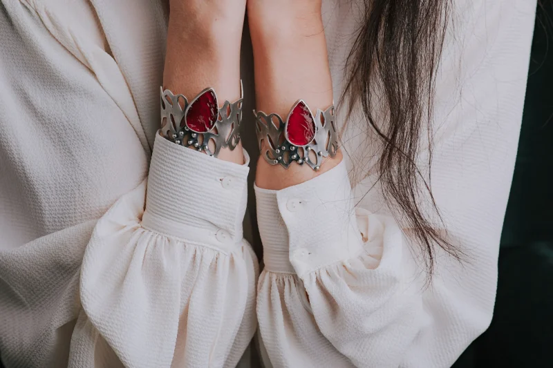 Ruby Cuff Sterling Silver Bracelet - Image 7