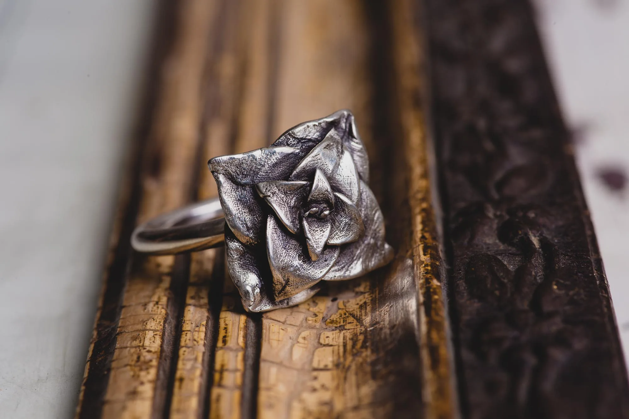 Succulent Flower Sterling Silver Ring - Image 3