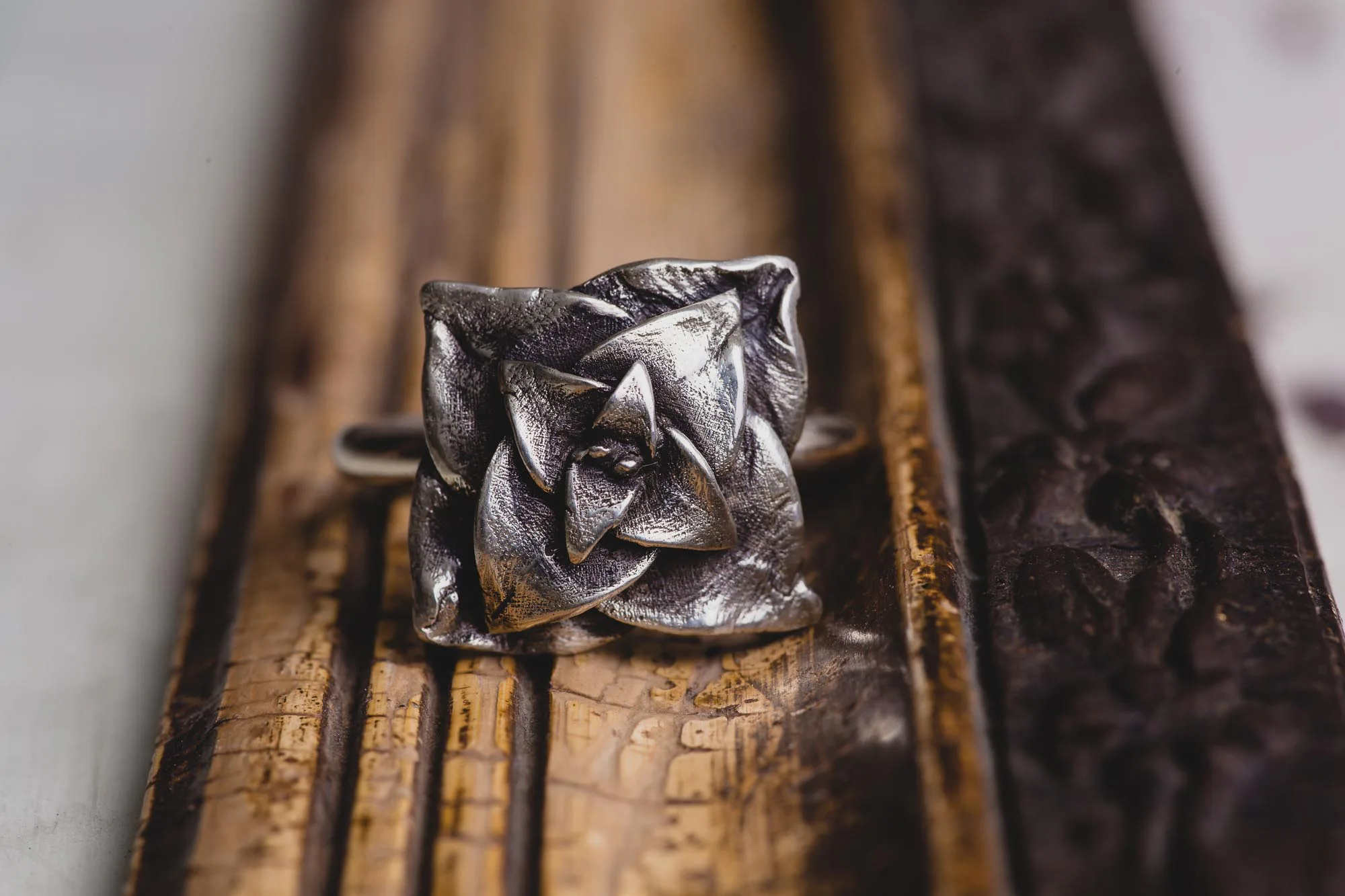 Succulent Flower Sterling Silver Ring - Image 5