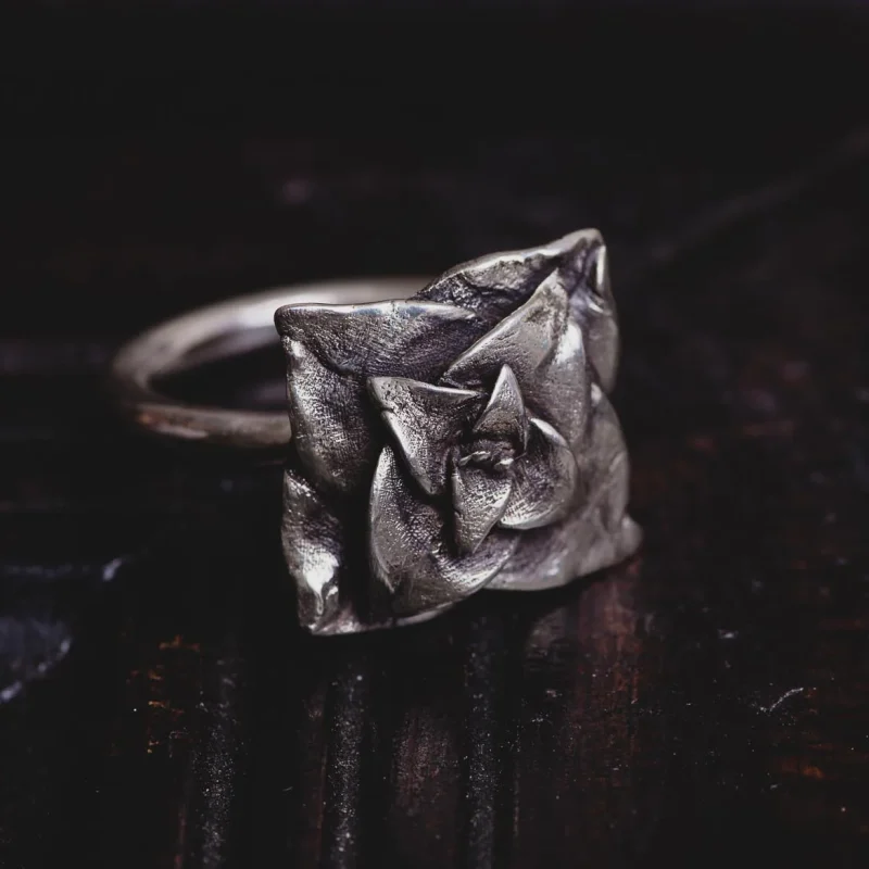 An image of a Succulent Flower Sterling Silver Ring, handcrafted in Greece by Marren Jewelry studio.