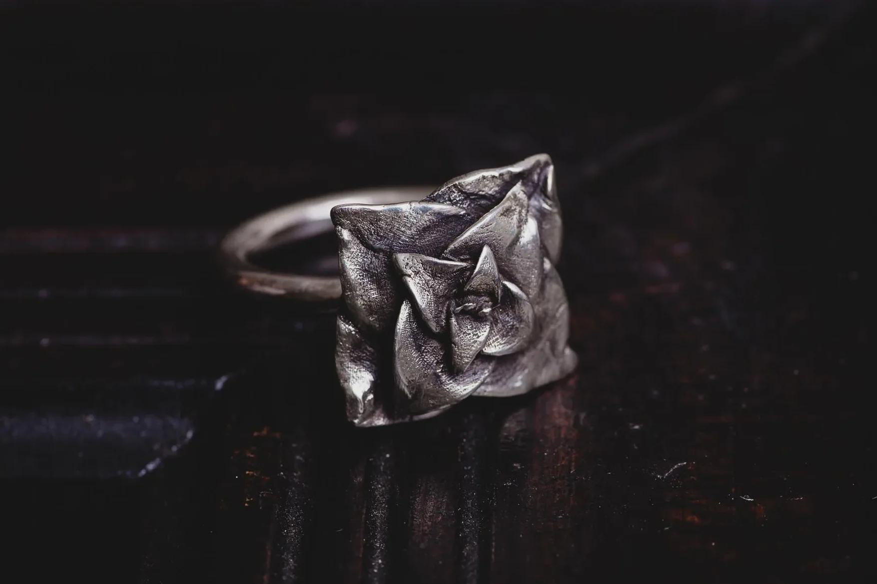 An image of a Succulent Flower Sterling Silver Ring, handcrafted in Greece by Marren Jewelry studio.