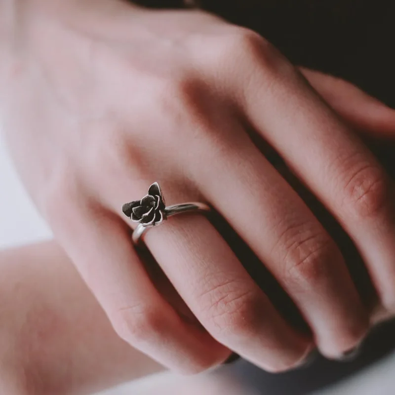 An image of a Succulent Sterling Silver Ring, handcrafted by Marren Jewelry studio in Greece.