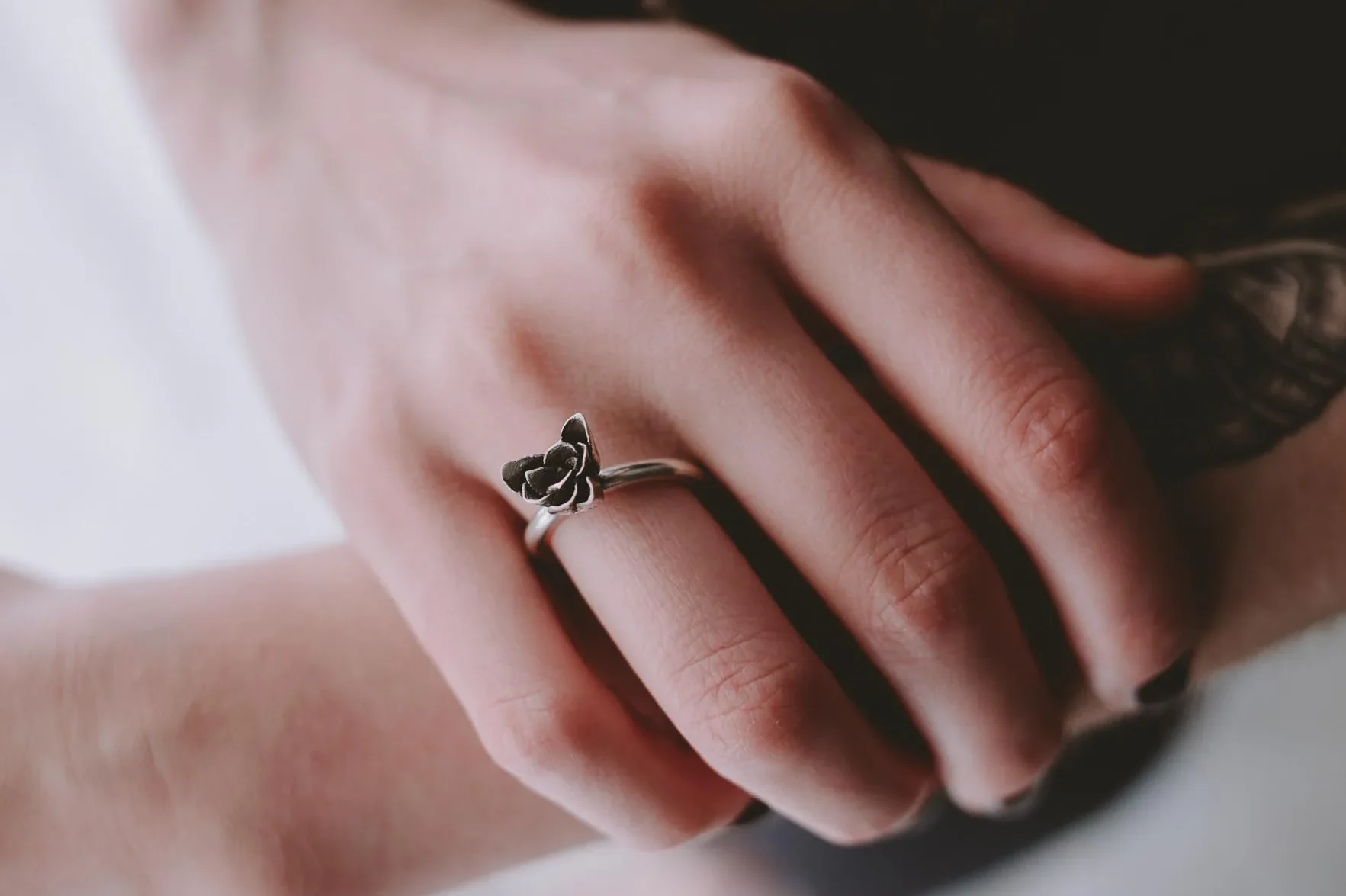 An image of a Succulent Sterling Silver Ring, handcrafted by Marren Jewelry studio in Greece.