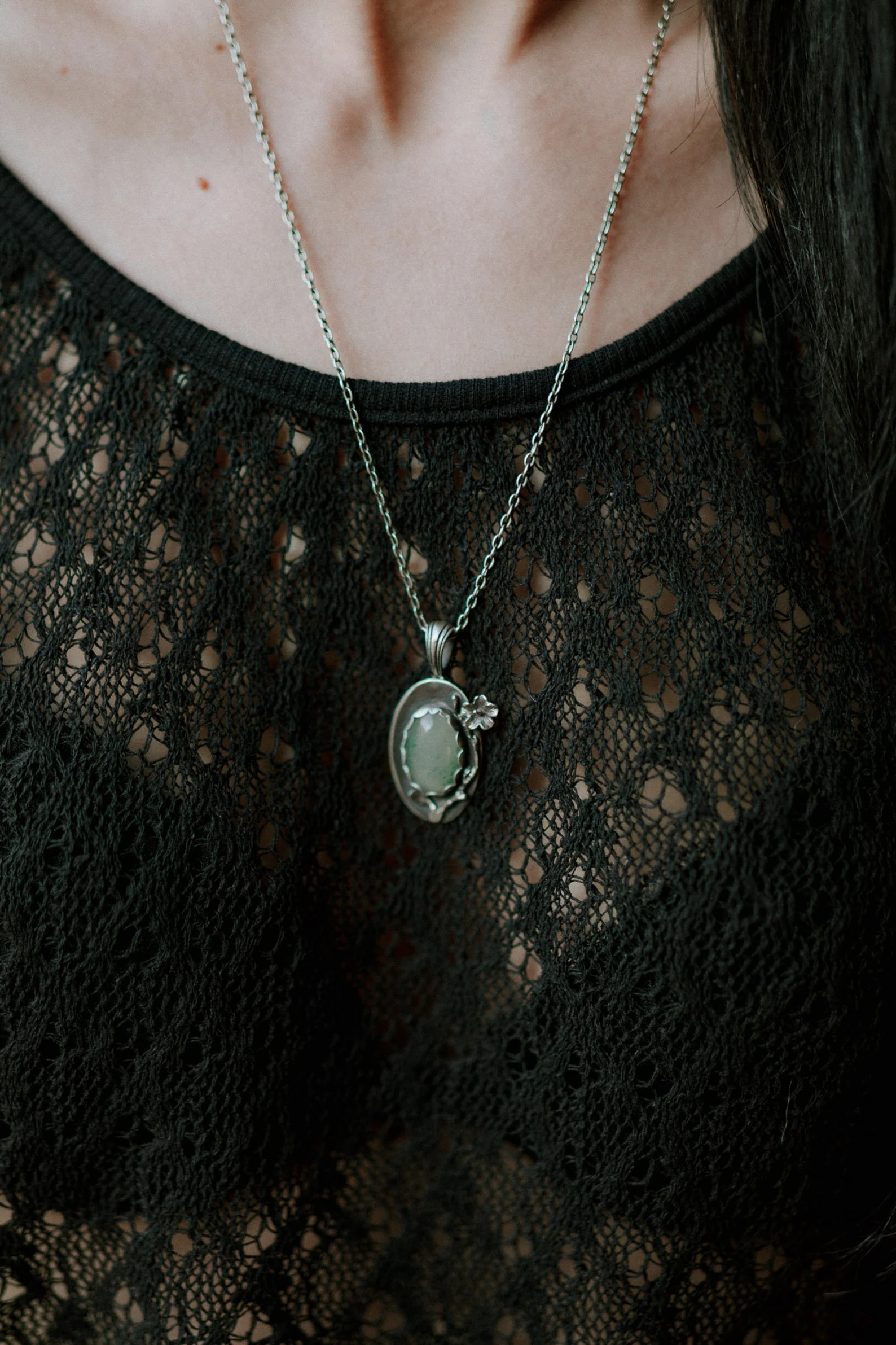 Aventurine Flower Sterling Silver Pendant - Image 2