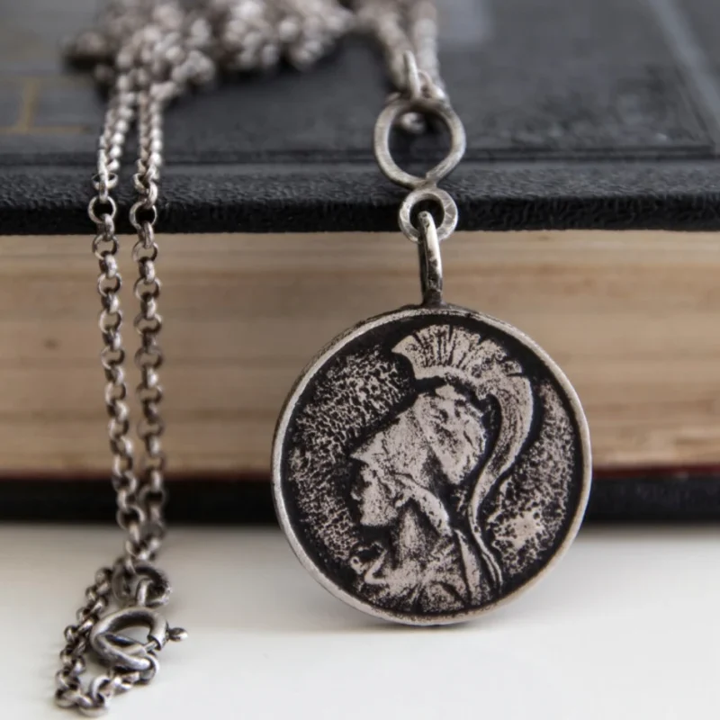 An image of a Goddess Athena Sterling Silver Pendant, handcrafted by Marren Jewelry studio in Greece