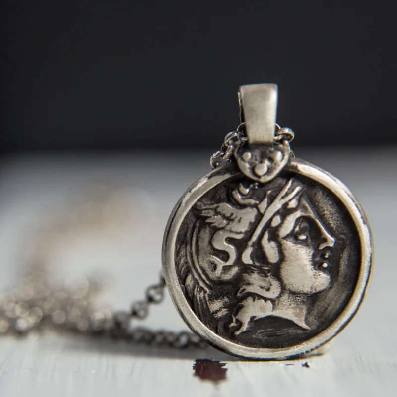 An image of a Hermes Sterling Silver Pendant, a unique handcrafted jewelry. Created by Marren Jewelry studio in Greece