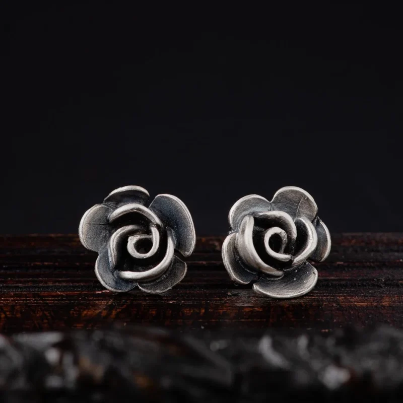 An image of Rose Sterling Silver Earrings, handcrafted in Greece by Marren Jewelry