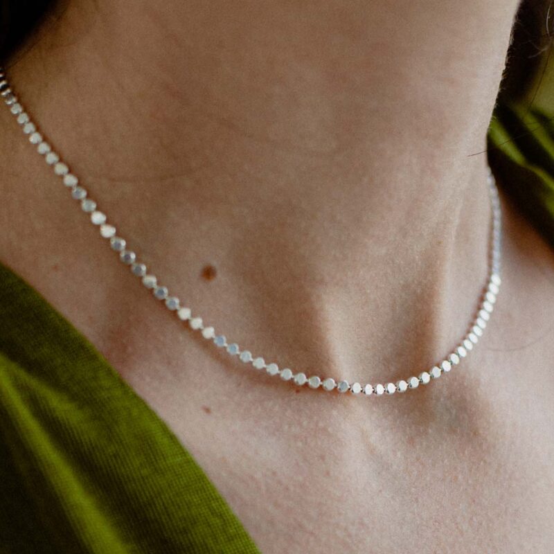 An image of a Two Sided Sterling Silver Chain Necklace, created in hand by Marren Jewelry studio in Greece