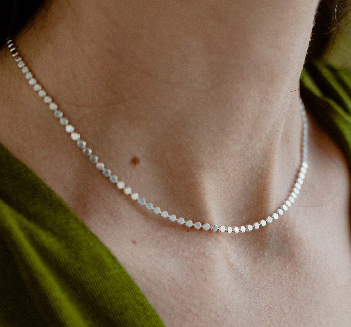 An image of a Two Sided Sterling Silver Chain Necklace, created in hand by Marren Jewelry studio in Greece