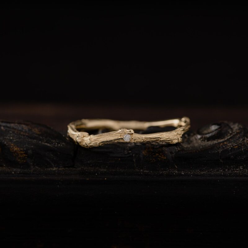 An image of a Diamonds Twig Ring in 14K Gold, created in hand by Marren Jewelry in Greece
