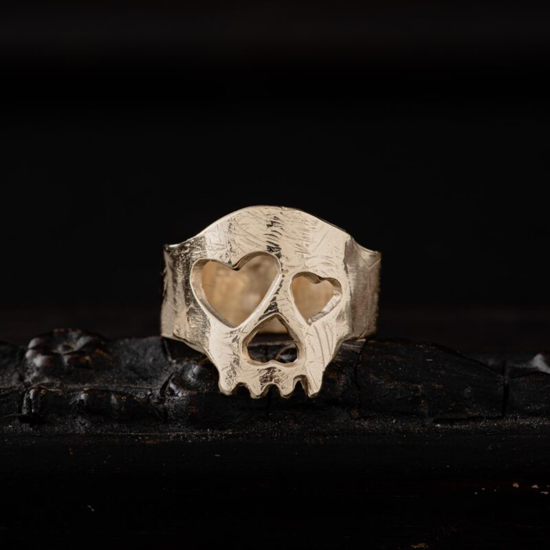 An image of a 14K Solid Gold Skull Wide Ring, handcrafted by Marren Jewelry