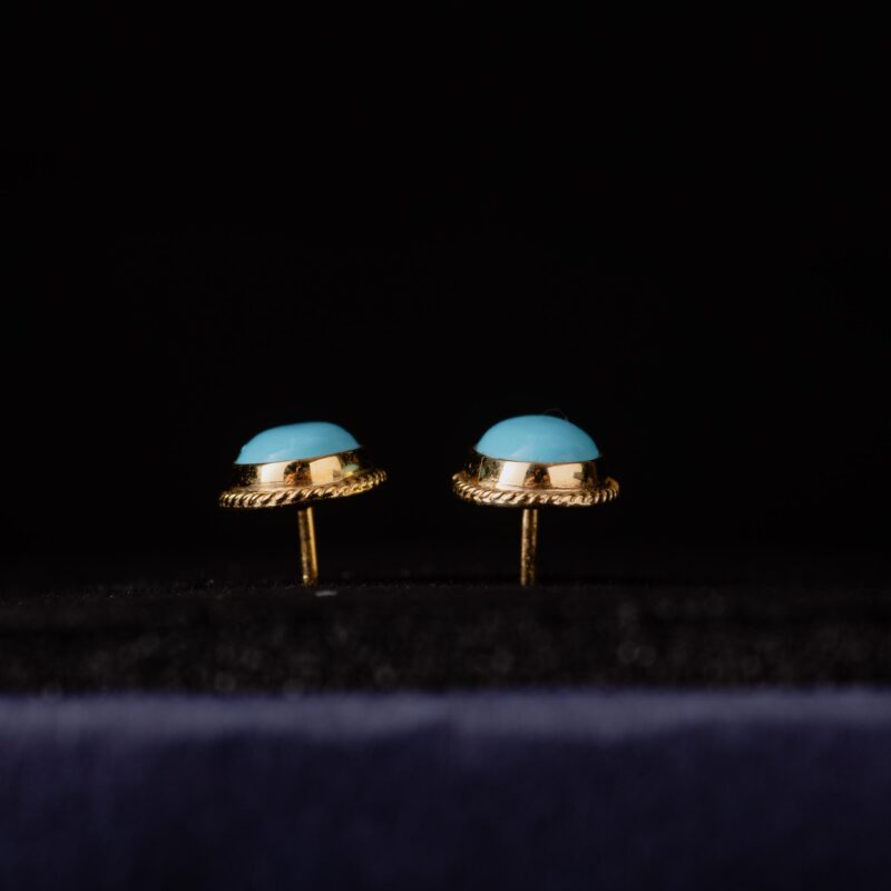 14K Gold Turquoise Stud Earrings - Image 3