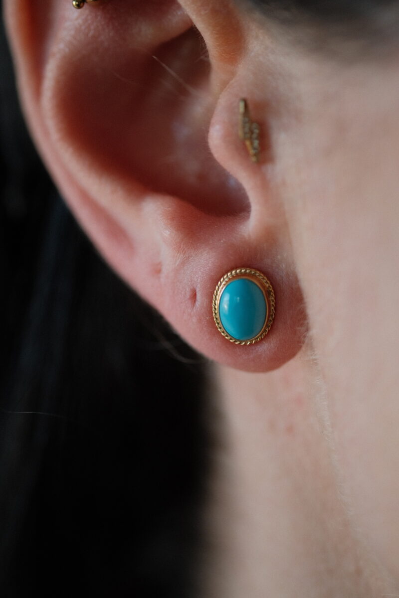 14K Gold Turquoise Stud Earrings - Image 2