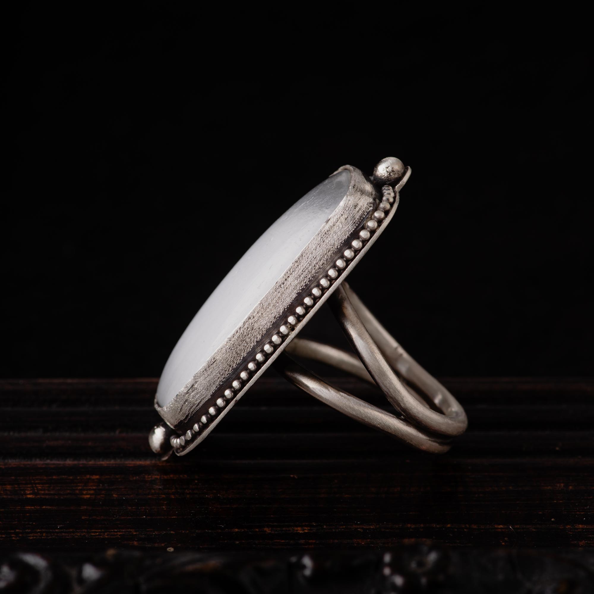 Rectangular Selenite Sterling Silver Ring - Image 3