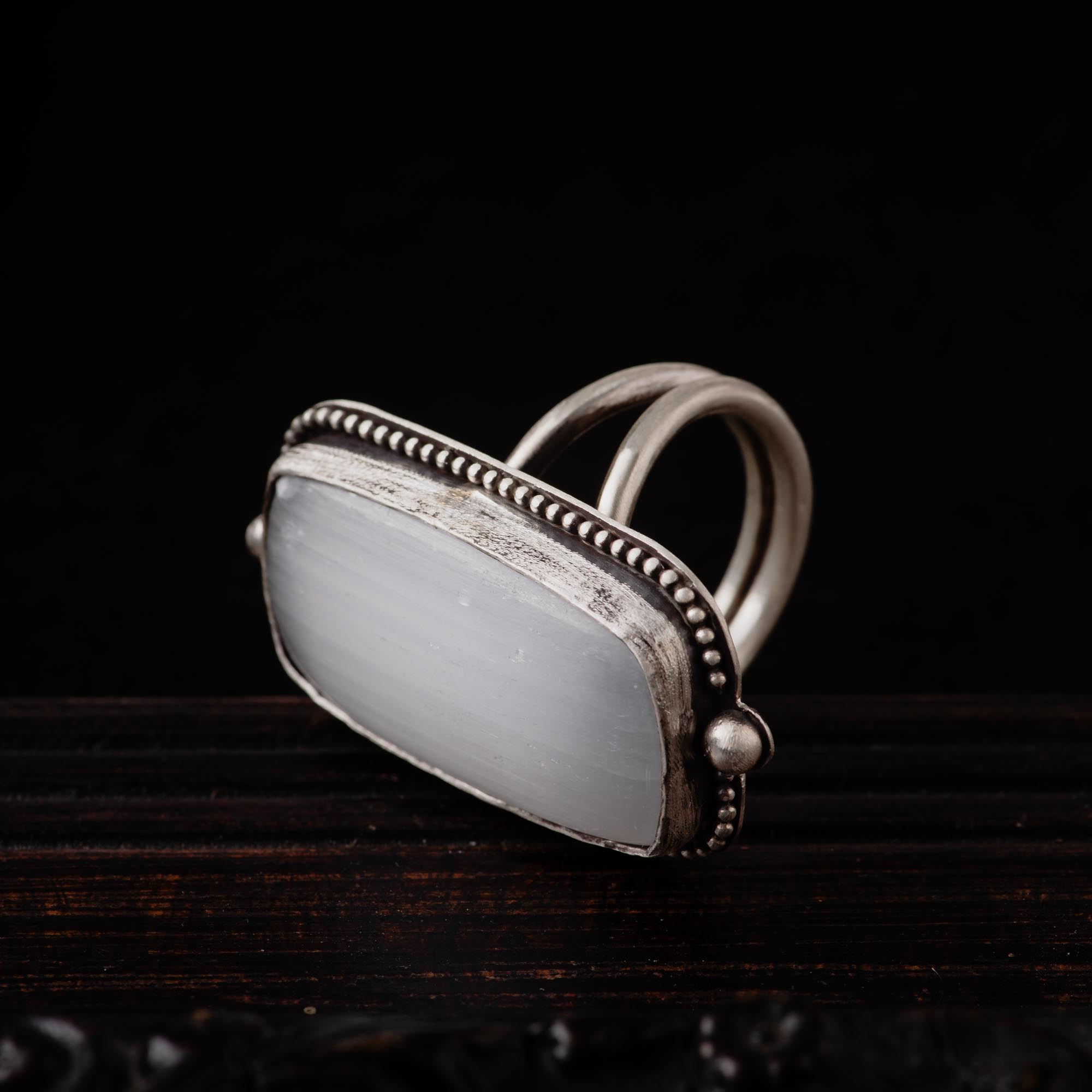 Rectangular Selenite Sterling Silver Ring - Image 2