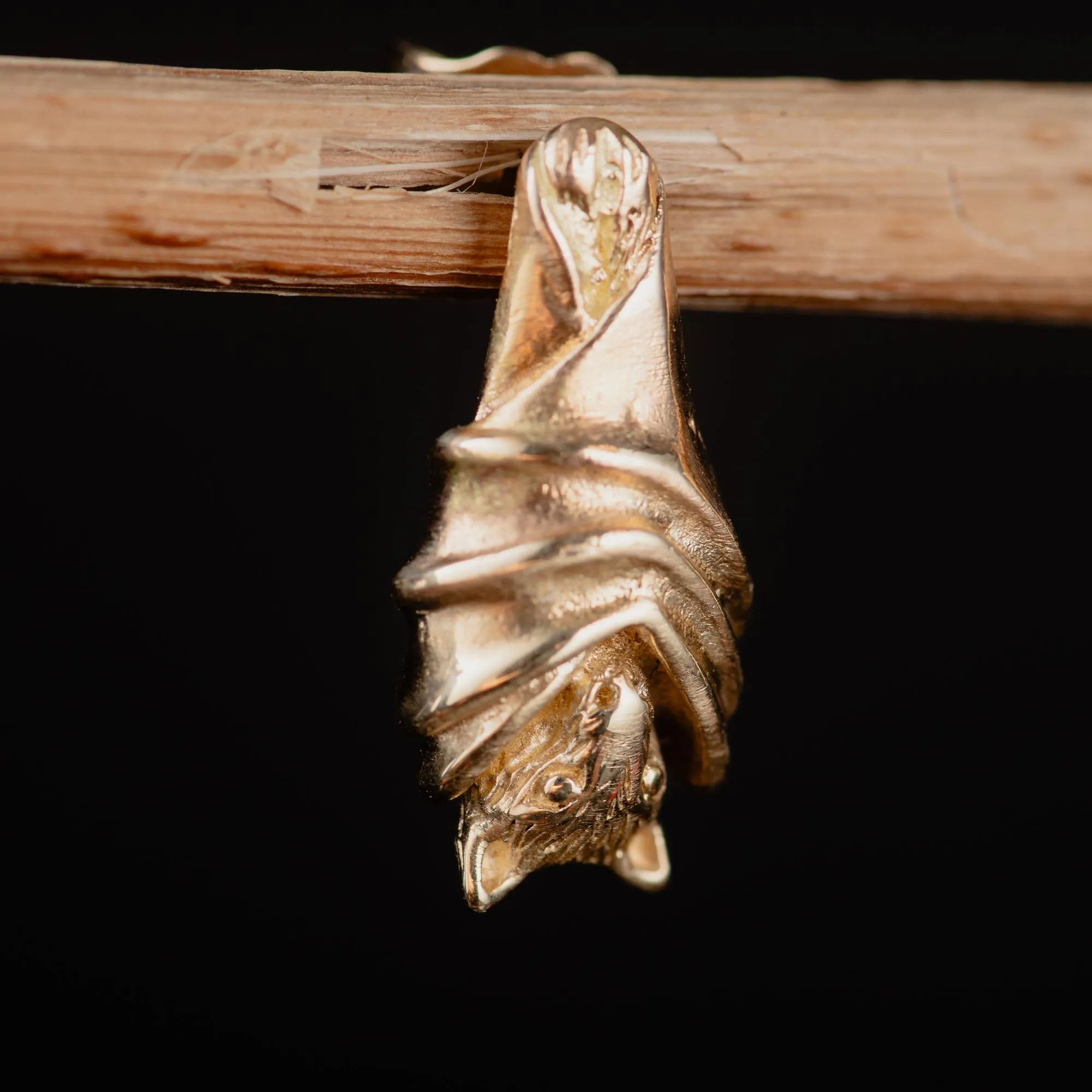 14k Gold Hanging Bat Stud Earrings - Image 3