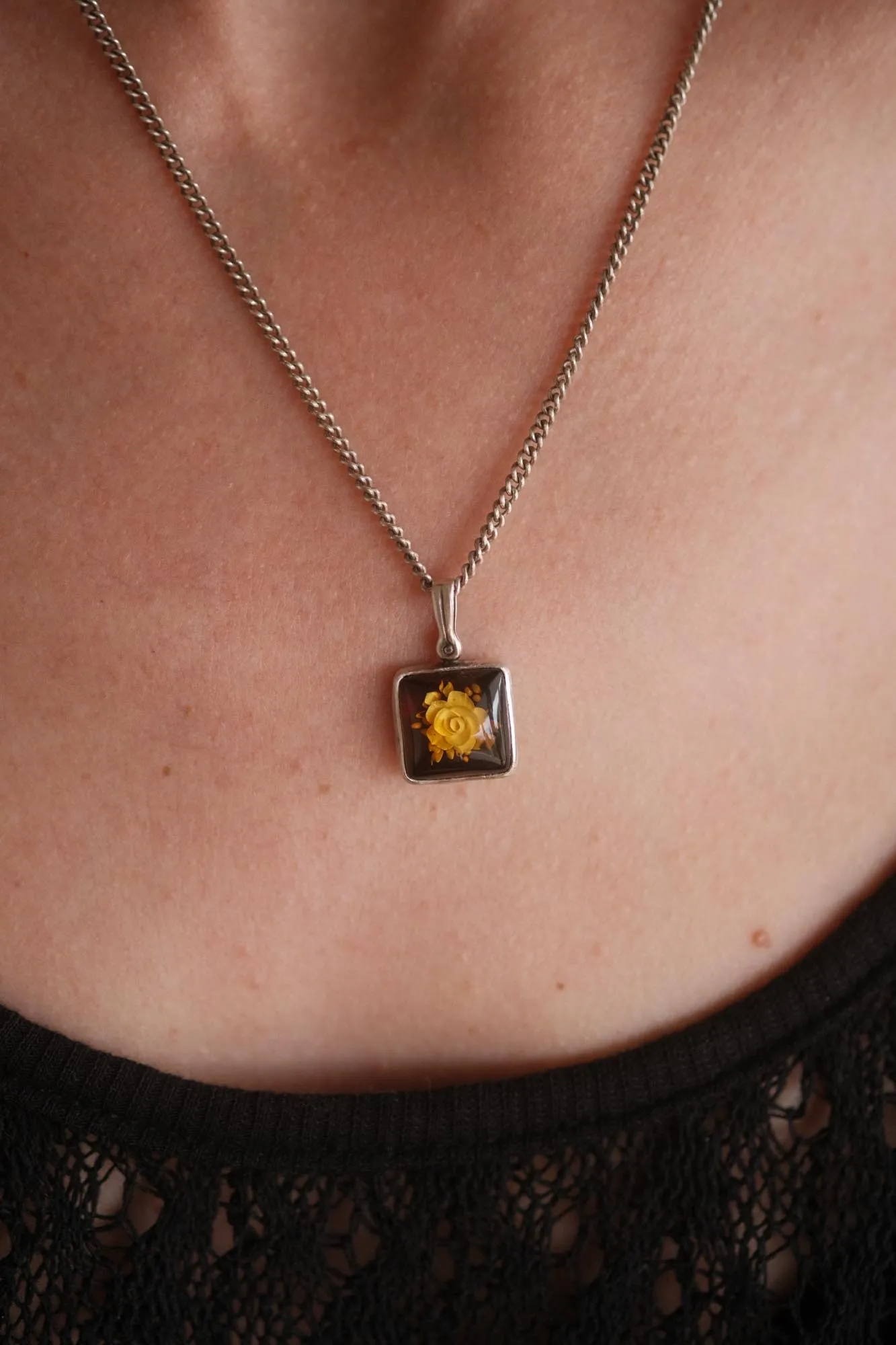 Rose Amber Intaglio Sterling Silver Necklace - Image 3