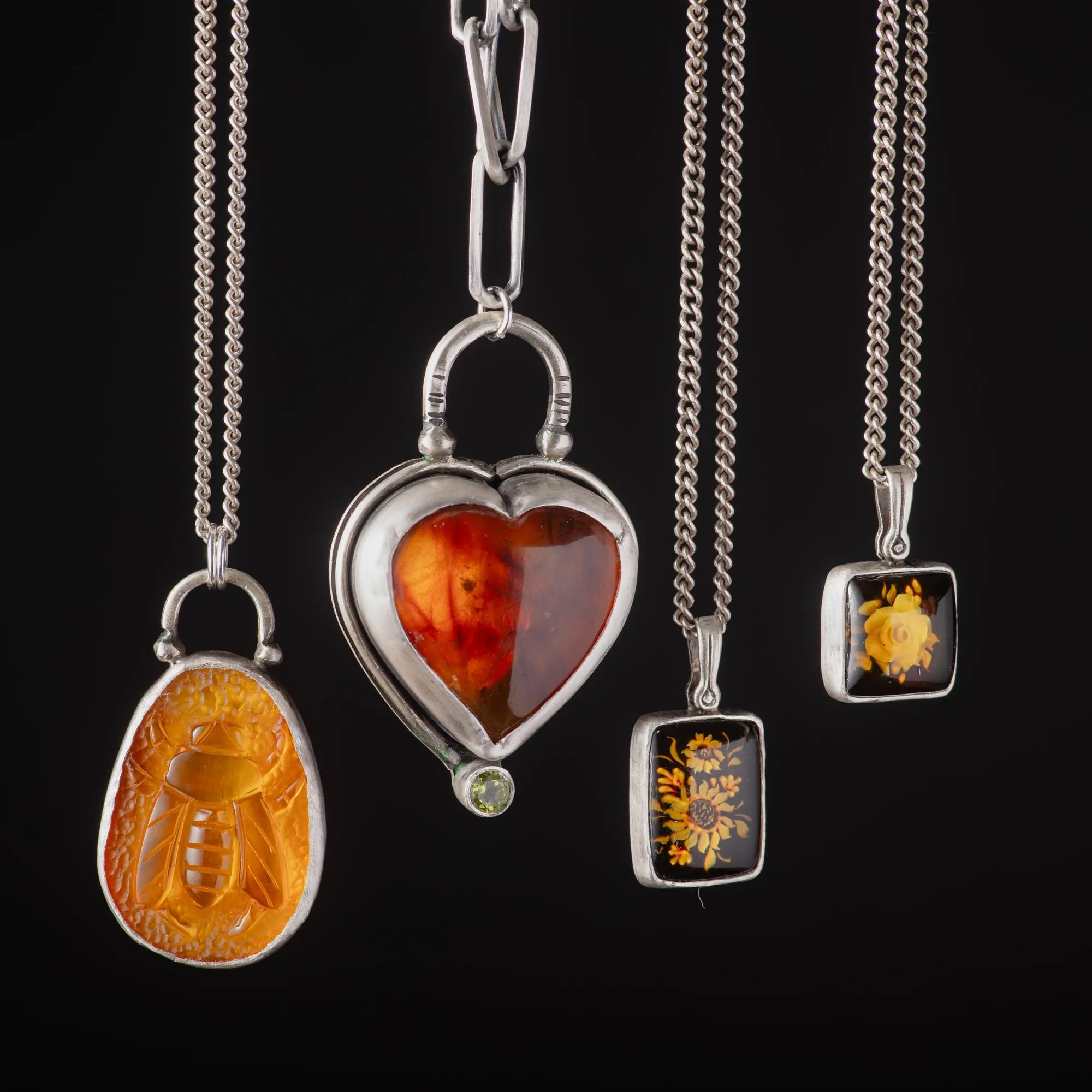 Amber Heart Sterling Silver Necklace with Peridot - Image 6