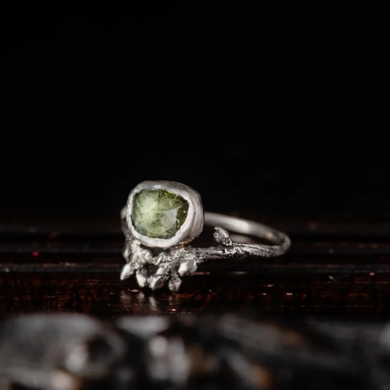 Green Tourmaline Sterling Silver Twig Ring - Image 3