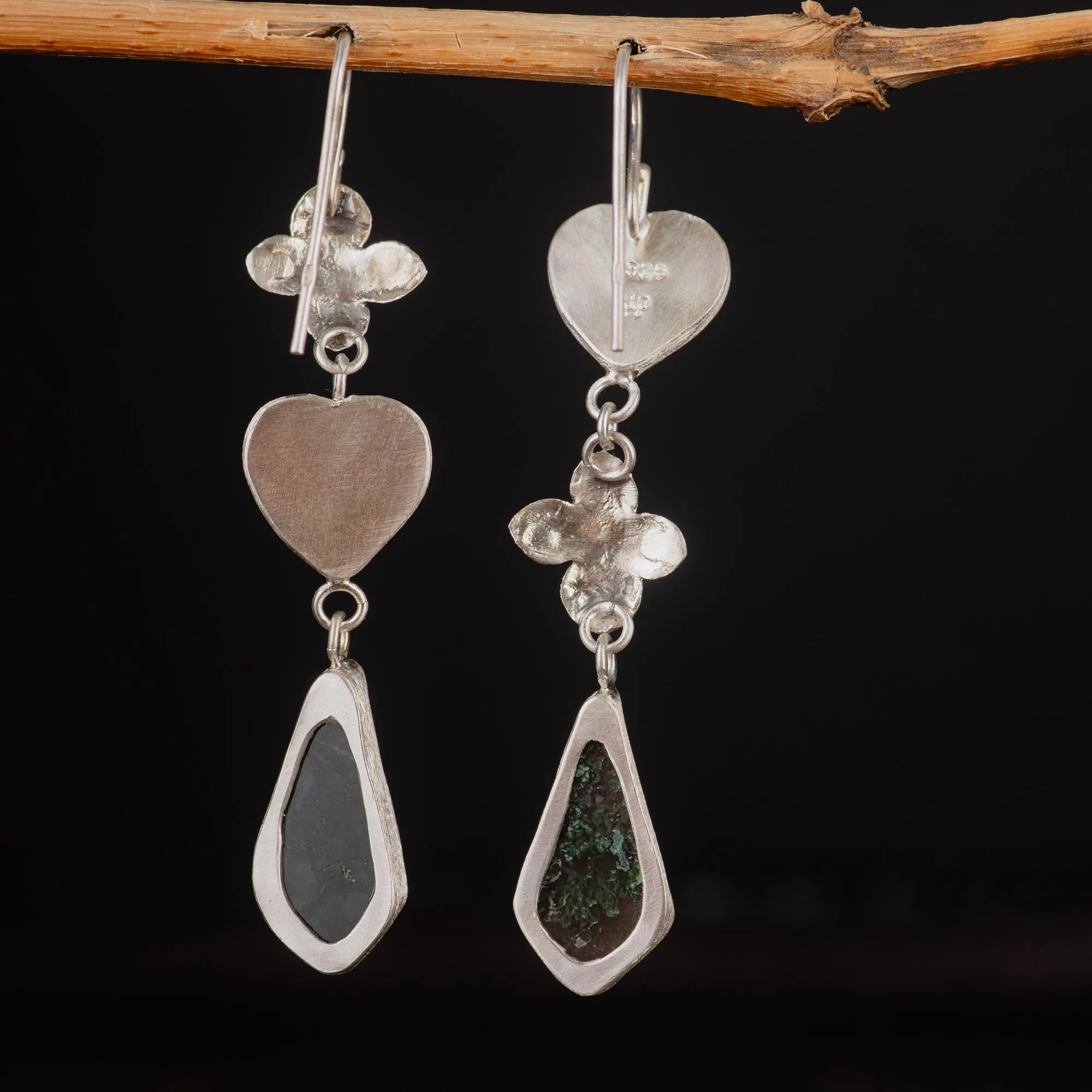 Dendritic Agate and Moss Agate Sterling Silver Earrings - Image 4