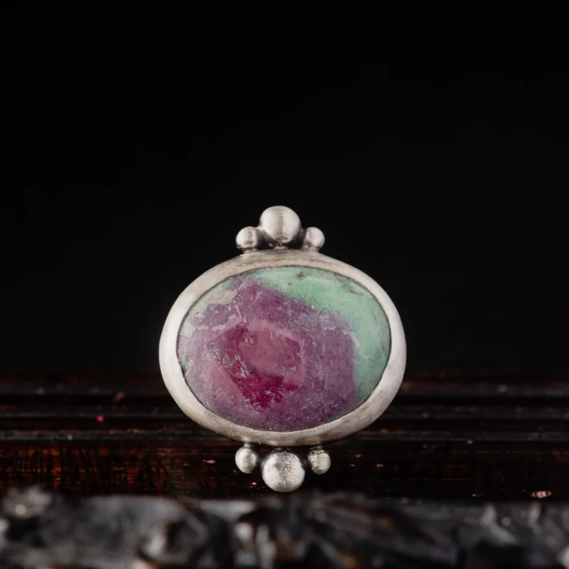 An image showing a ruby zoisite sterling silver ring