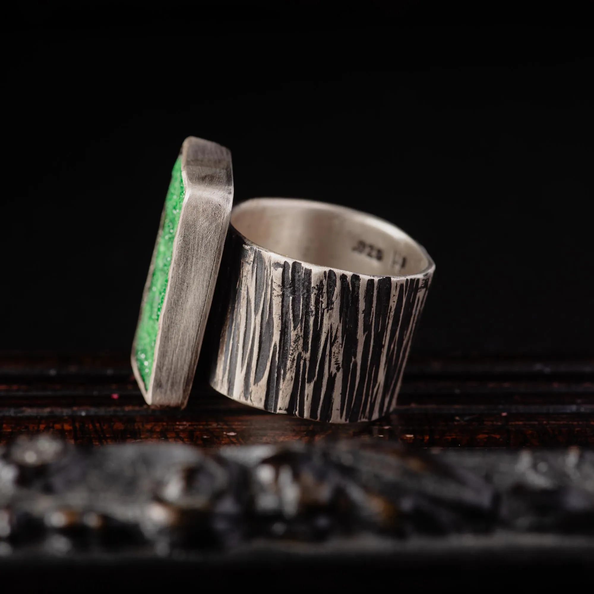 Raw Uvarovite Sterling Silver Ring - Image 4