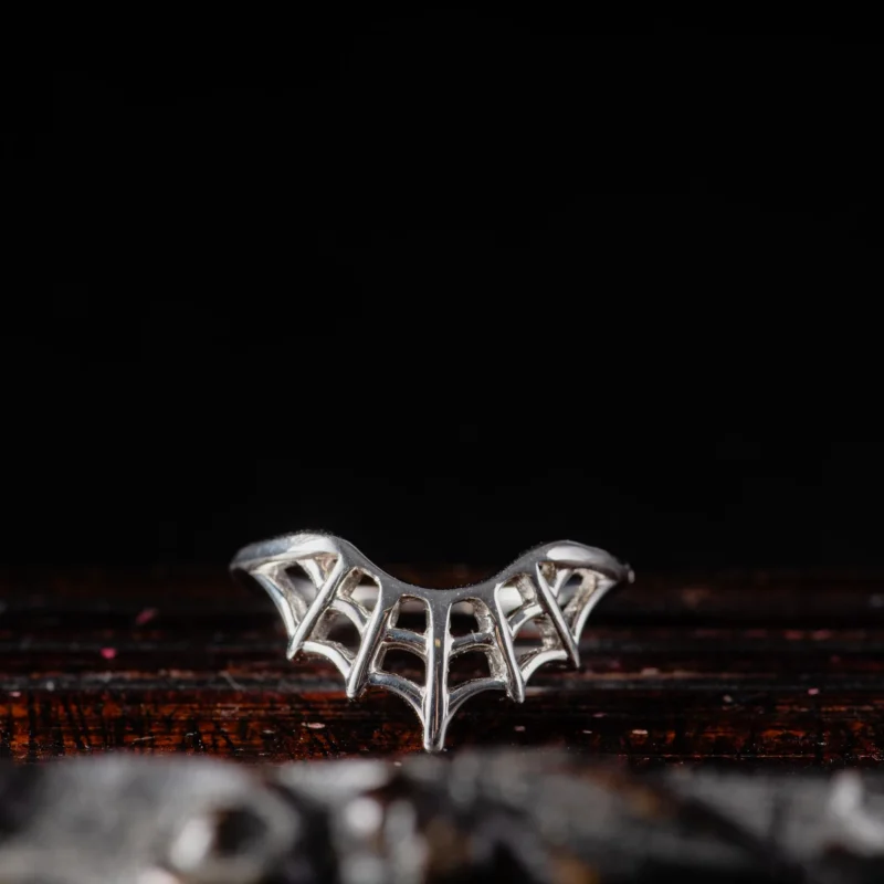 An image showing a sterling silver arched spider web ring