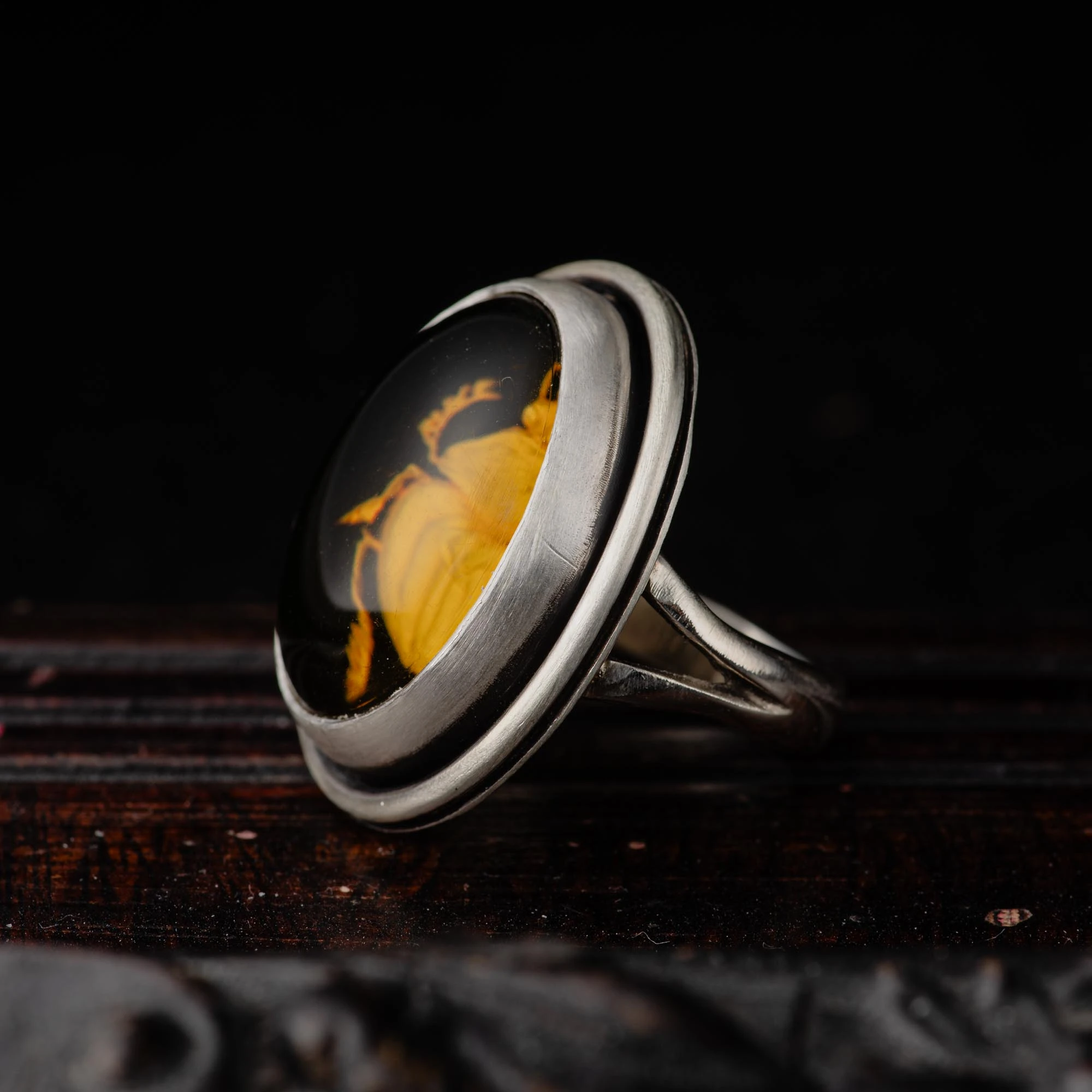 Sterling Silver Scarab Amber Ring - Image 4