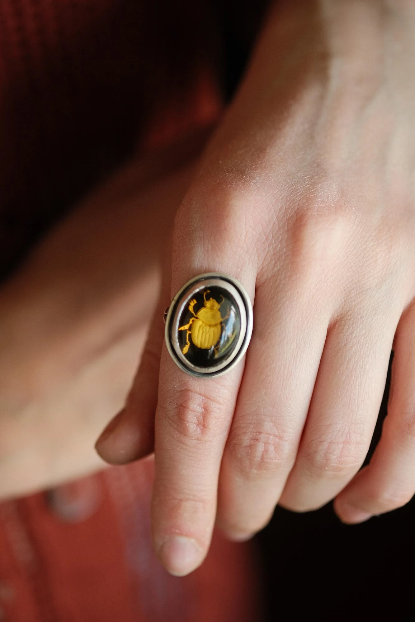 Sterling Silver Scarab Amber Ring - Image 2