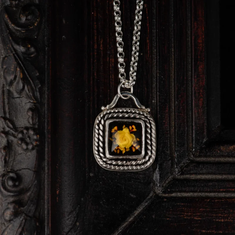 Sterling Silver Amber Rose Intaglio Necklace