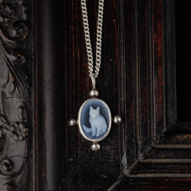 Sterling Silver Cat Cameo Necklace