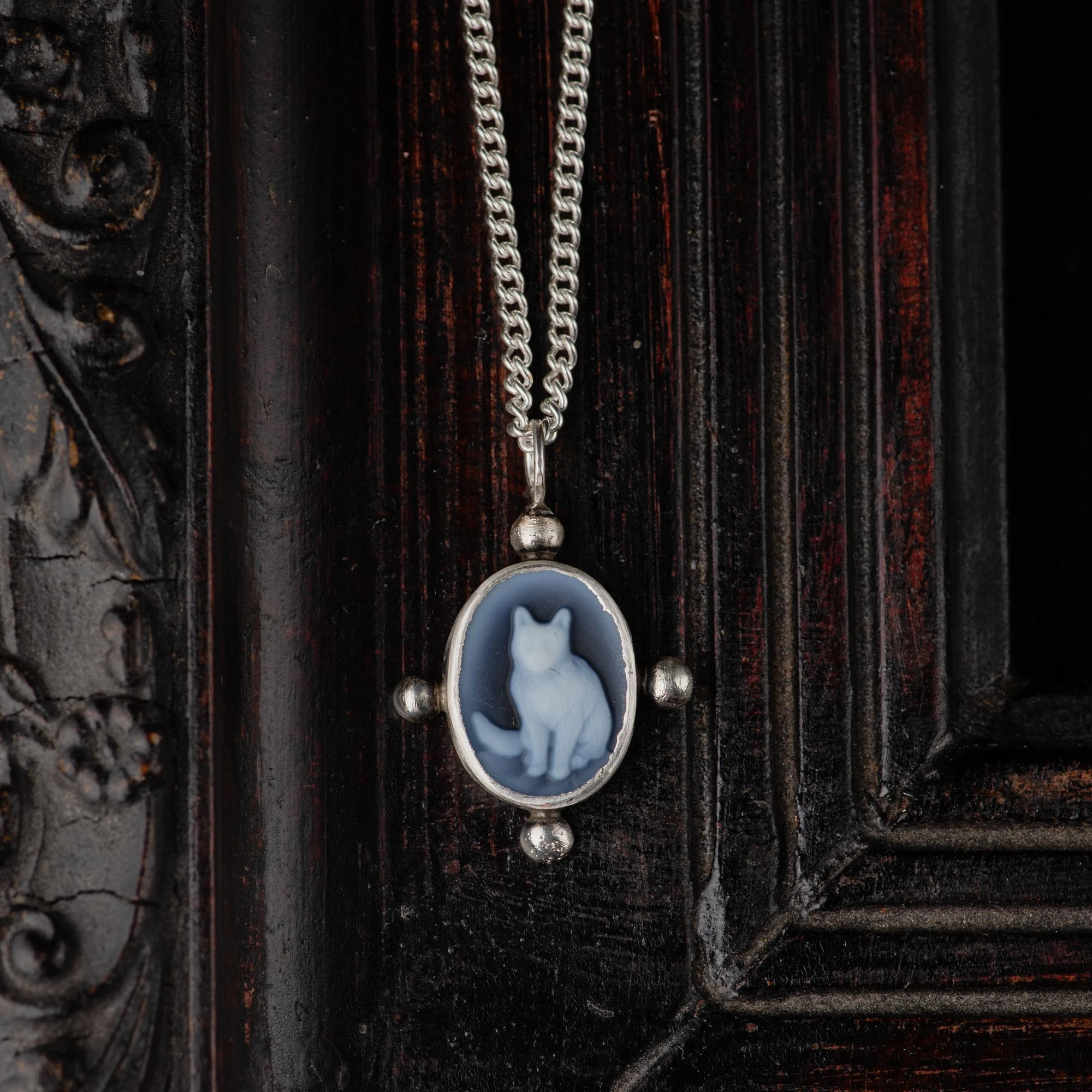 Sterling Silver Cat Cameo Necklace