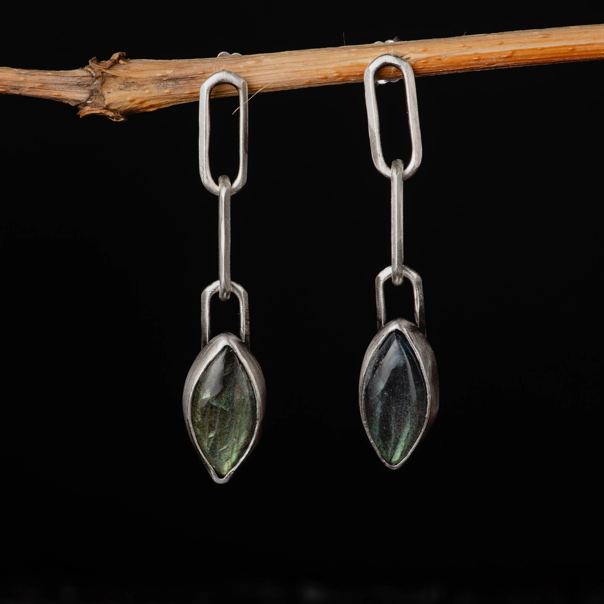 Sterling Silver Labradorite Paperclip Earrings - Image 3