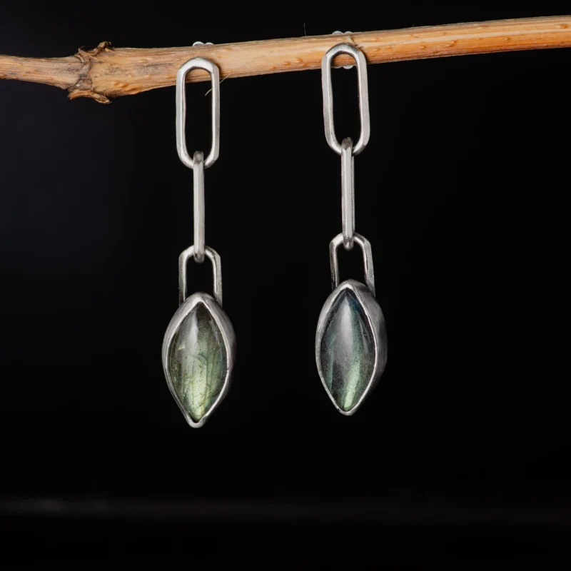 Sterling Silver Labradorite Paperclip Earrings